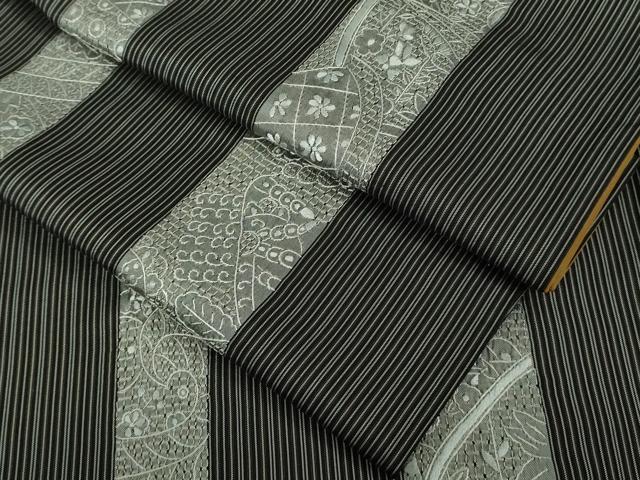 平和屋本店●極上 男性 中国三大刺繍 スワトウ刺繍 汕頭刺繍 本場縞大島紬 花唐草間道 逸品 DZAB6817kh6|平和屋