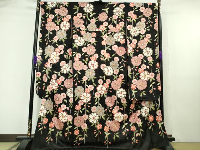 平和屋本店●極上 振袖 枝垂れ花 黒地 金彩 逸品 DZAB6834kh6|平和屋
