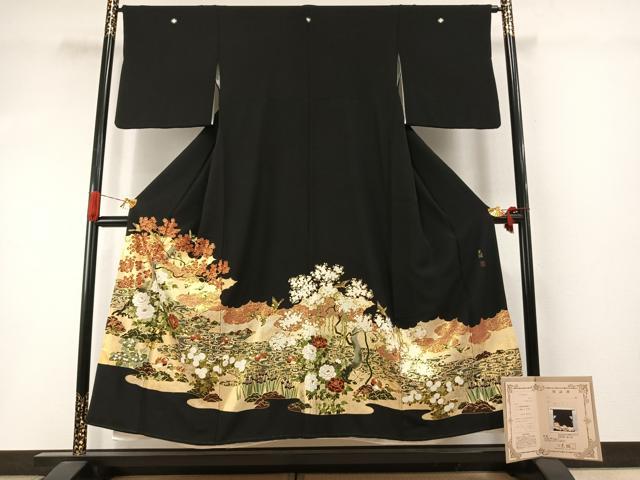 平和屋着物●松尾光琳 純金 黒留袖 刺繍 花鳥文 金彩 保証書付き 正絹 逸品 AABI8886fy|平和屋