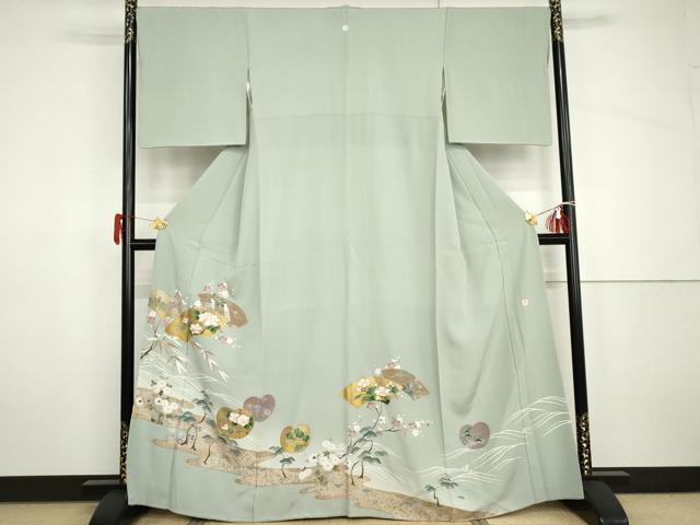 平和屋着物●豪華色留袖　友禅　作家物　駒刺繍　地紙花松文　金彩　正絹　逸品　AABH7790cs｜平和屋