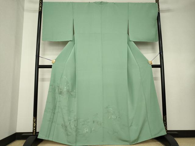 平和屋着物●中国三大刺繍　スワトウ刺繍　汕頭刺繍　総刺繍　訪問着　渡り橋人物風景文　正絹　逸品　AABK8553ck｜平和屋