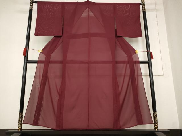 長閑やかさ屋御召しもの＊夏物 無地絵羽短い訪問着 絽 楓紋紗 葡萄茶色 正絹 珠玉 AABB0554st