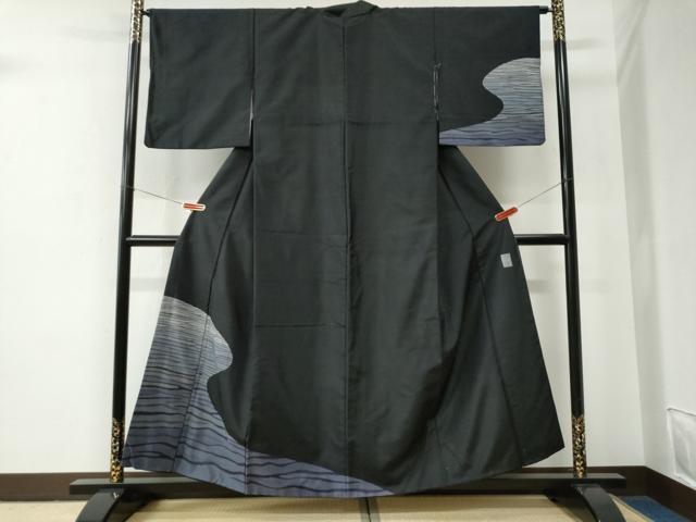 平和屋着物●西陣 京の名門 じゅらく謹製 訪問着 紬地 霞文 黒地 正絹 逸品 CABE2733yc
