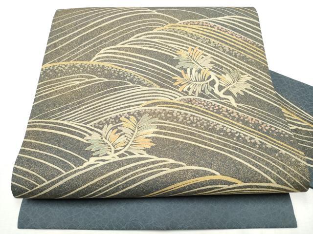 平和屋着物●九寸名古屋帯　枝松葉文　金彩　正絹　逸品　CABD0600hy｜平和屋