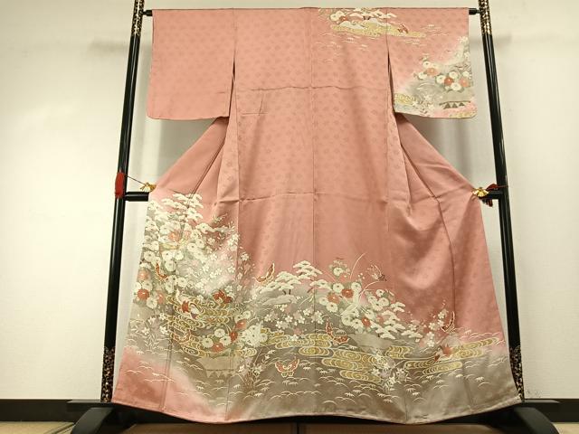 平和屋着物●訪問着 駒刺繍 舞蝶花鳥文 暈し染め 金彩 正絹 逸品 未使用 AABI2054fy|平和屋