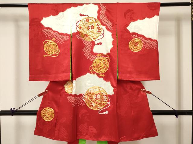 長閑やかさ屋御召しもの[]お宮参り うしろ帯 祝着 産着 初着 のしめ 駒刺しゅう 絞り 鞠花文 珠玉 DABC5021ma