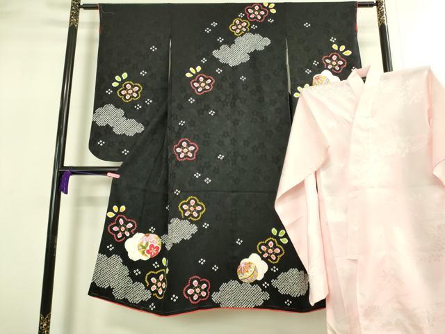 長閑やかさ屋中央局[]御前上等 七五三 お嬢さん 7歳 祝着・下着類書き割り 駒刺しゅう 絞り 花毬文 黒地 金彩 珠玉 新品 DZAB2188kh6