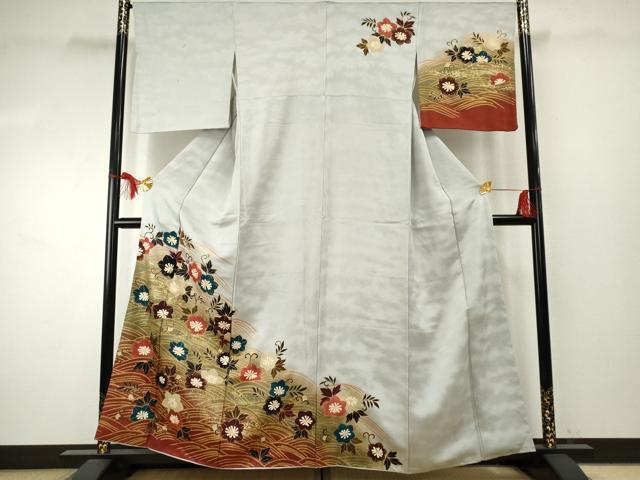 長閑やかさ屋御召しもの●ファッションデザイナー HIROKO KOSHINO コシノヒロコ  短い訪問着 立波被子植物文 暈し染め 金彩 正絹 珠玉 AABF1028cs