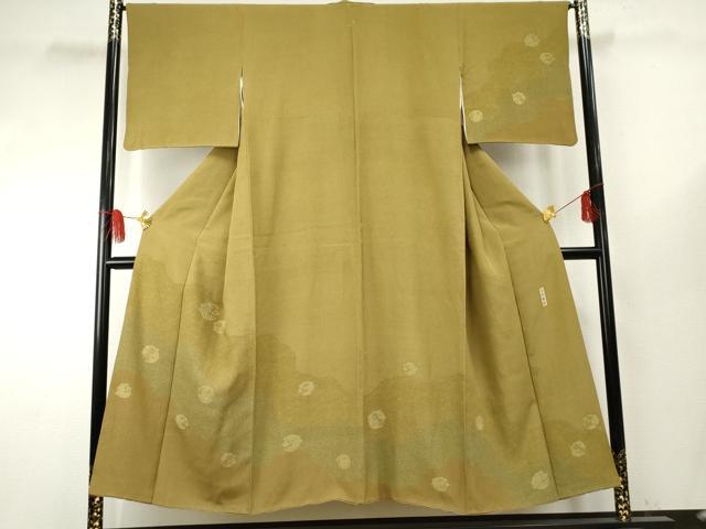 平和屋着物●人間国宝　初代 六谷梅軒(六谷紀久男)錐彫り　重要無形文化　財伊勢型紙　江戸小紋　訪問着　花丸文　正絹　逸品　AABF1029cs｜平和屋
