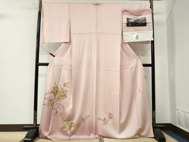 長閑やかさ屋御召しもの●金彩友禅 飛び切り手なみ者・細工師・和田光正 短い訪問着 光映箔 西洋紙御所車枝梅 暈し染め 金彩 反端付き添い人 ロング丈 正絹 珠玉 CABE2741yc