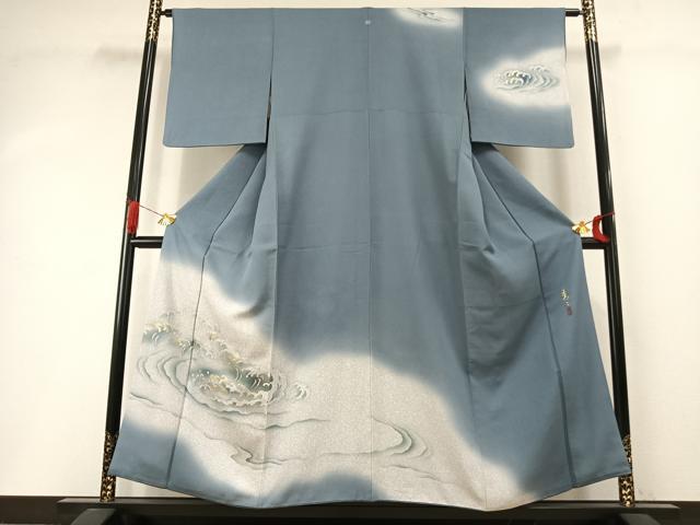 平和屋着物●京友禅の第一人者 松井青々 訪問着 立波文 暈し染め 金彩 正絹 逸品 AABI2062fy|平和屋