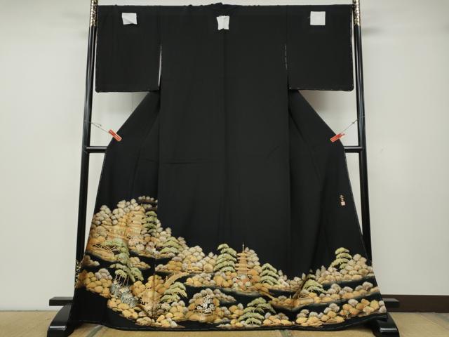 平和屋着物●豪華黒留袖 作家物 駒刺繍 風景草花文 金銀彩 正絹 逸品 未使用 CABG5582ut|平和屋