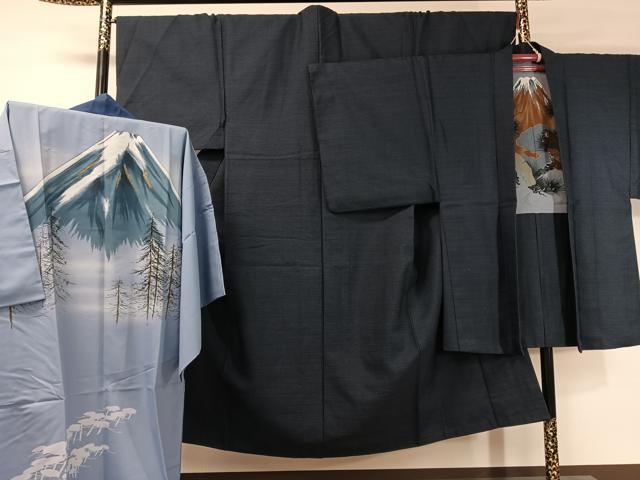 平和屋着物●男性　お召　アンサンブル　長襦袢セット　80亀甲　総詰め　正絹　逸品　CABB5091vp｜平和屋