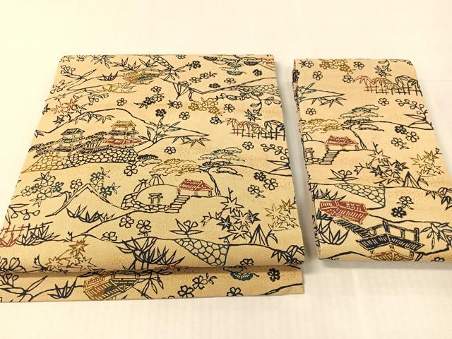 平和屋着物●つけ帯 型染め 風景花文 正絹 逸品 CABK4643vp|平和屋
