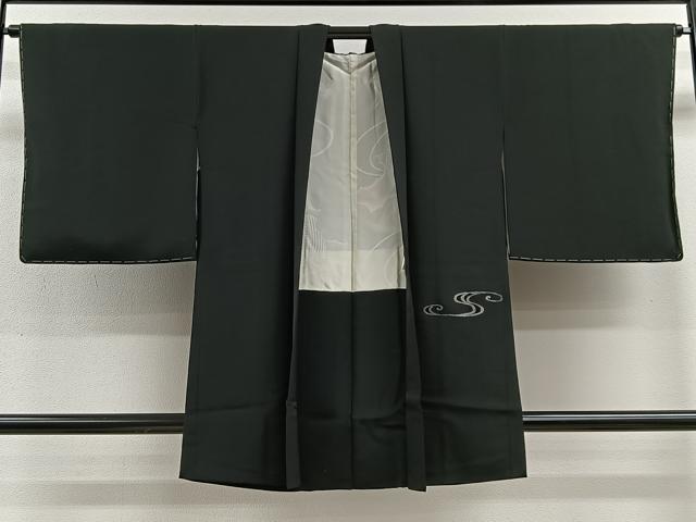 長閑やかさ屋御召しもの∞羽織 総刺しゅう 水流鴛鴦文 黒地 正絹 珠玉 未当て嵌める CABE4944ua