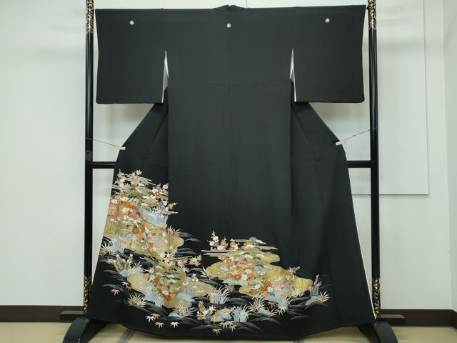 長閑やかさ屋中央局■御膳上等 築き上げる460年・千總 黒留袖 駒刺しゅう 被子植物見晴らし文 金彩 珠玉 CZAA3991s5 レディースファッション-和服