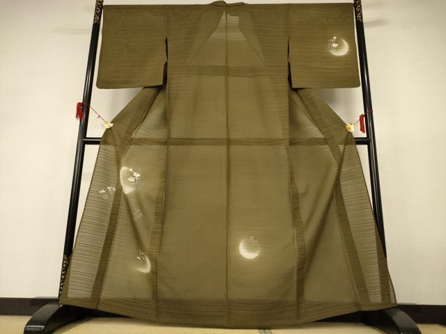 長閑やかさ屋御召しもの＊夏物 短い訪問着 絽 刺しゅう 被子植物文 暈し染め 銀糸 正絹 珠玉 AABH6527jd