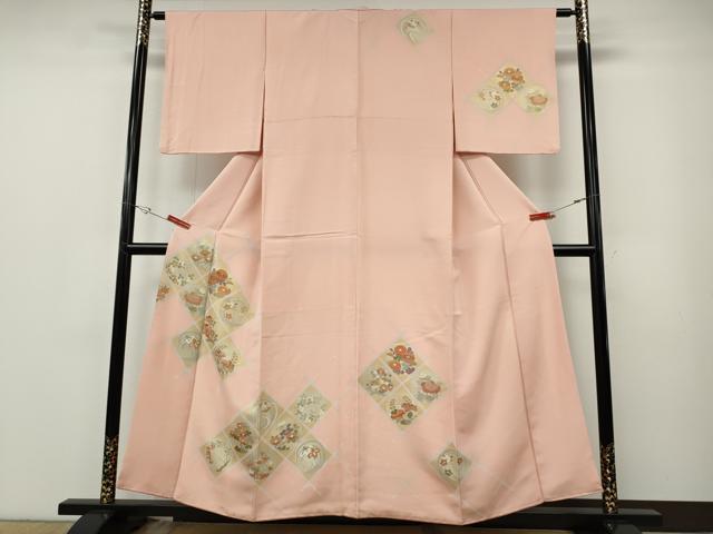 長閑やかさ屋御召しもの●短い訪問着 駒刺しゅう 上昇限度花丸文 金彩 正絹 珠玉 CABF3287ut