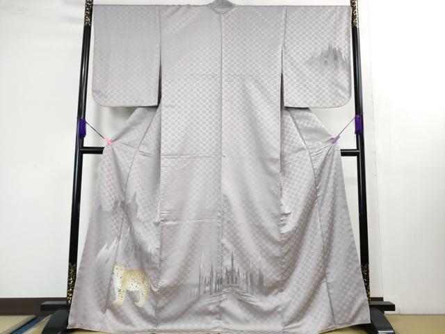 長閑やかさ屋中央局●より良い 短い訪問着 手書き チーター 城 スパンコール 藤色地 銀彩 珠玉 未当てはめる DZAB1417kh5