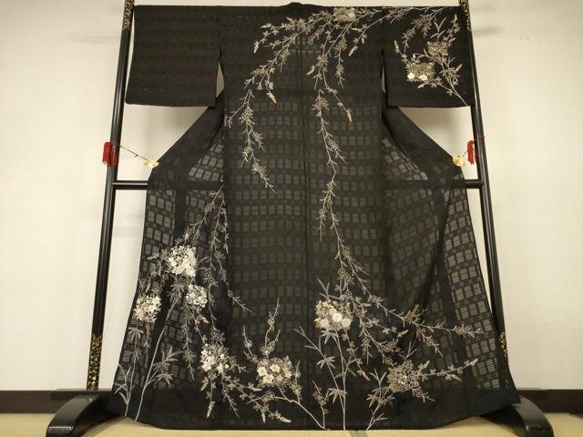 長閑やかさ屋お召しもの＊夏物 短い訪問着 紗 刺しゅう 顕花植物文 現ナマ糸 正絹 珠玉 AABH6534jd