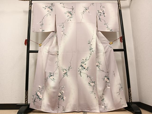 平和屋着物●上質な小紋　作家物　良華　手描き　枝花文　暈し染め　正絹　逸品　AABG9019ph｜平和屋