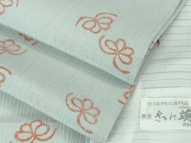 長閑やかさ屋御召しもの＊飛び切り 夏物 洗える最飛び切り御召しもの ＜英＞はなぶさ謹製 小紋 舞蝶文 灰青味地 珠玉 DZAB3582kh6