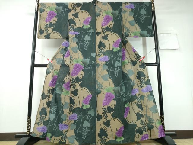 平和屋着物∴夏物 浴衣 コシノジュンコ JUNKO KOSHINO 葡萄蔦の葉文 綿 逸品 CAAY4690ng