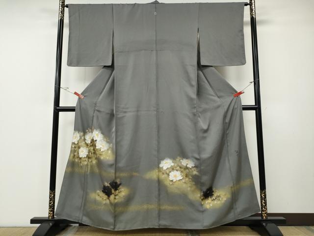 長閑やかさ屋御召しもの●晴れ晴れしい色留袖 絵描き物 墨付き 舞花文 銀通し地 正絹 珠玉 CABF3301ut