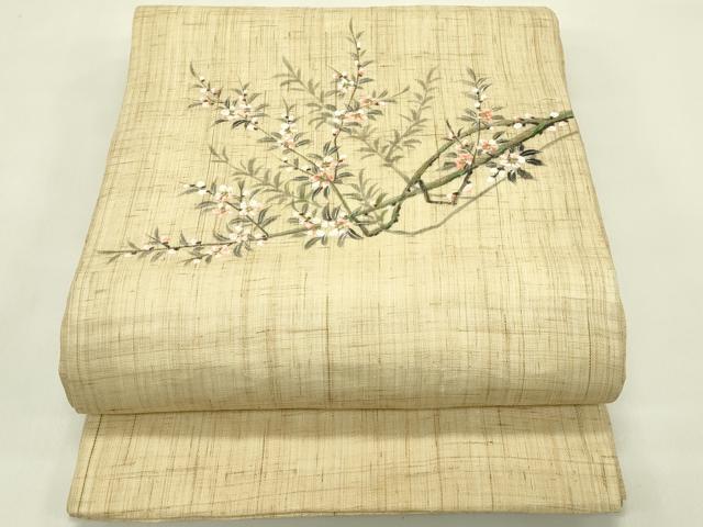 平和屋着物*夏物 九寸開き名古屋帯 作家物 手描き 枝花文 金彩 麻 逸品 CABI5472rv|平和屋