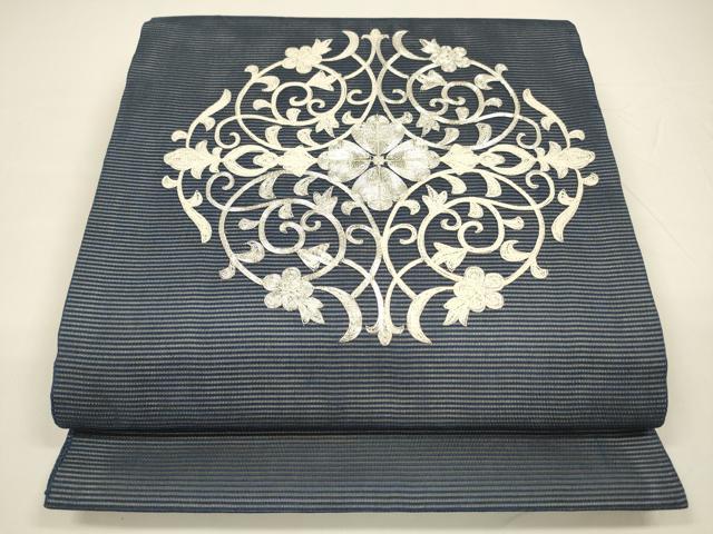 楽天市場】平和屋着物○塩瀬 九寸名古屋帯 作家物 草花文 金銀