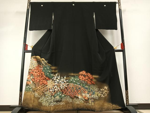平和屋着物●豪華黒留袖 手描き 風景文 光悦寺 金彩 正絹 逸品 AABE5795fy|平和屋