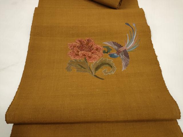 平和屋着物＊夏物 名古屋帯 帯反物 総刺繍 花鳥文 金糸 逸品 未使用 DABC1349zzz｜平和屋