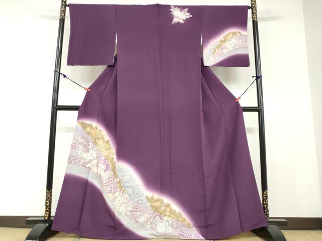 長閑やかさ屋御召しもの●短い訪問着 辻が花 暈し染め 金彩 正絹 珠玉 DABB0117ud