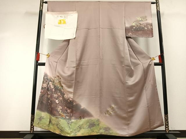 長閑やかさ屋御召しもの●短い訪問着 絵描き物 墨付き 珠虹箔 螺鈿 繪夢細工場 見晴らし花文 暈し染め 現ナマ彩 反端付き添い人 正絹 珠玉 AABF5979fy