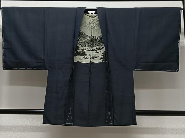 平和屋着物∞男性 羽織 蝋色 羽裏:風景文 正絹 逸品 未使用 CABC3183ua|平和屋