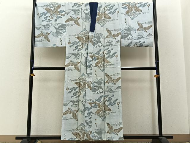 平和屋着物●男性 長襦袢 袷 富嶽三十六景 キングサイズ 正絹 逸品 未使用 BAAW5516hj|平和屋