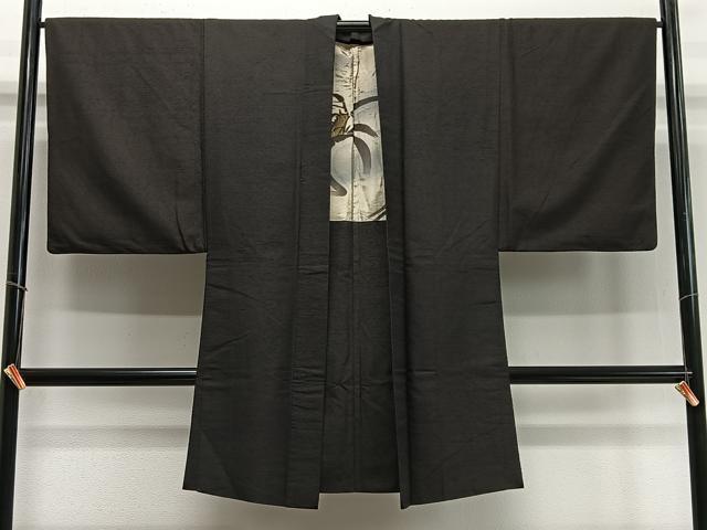 平和屋着物∞男性 長羽織 紬地 赤墨色 正絹 逸品 CABD4534ua|平和屋