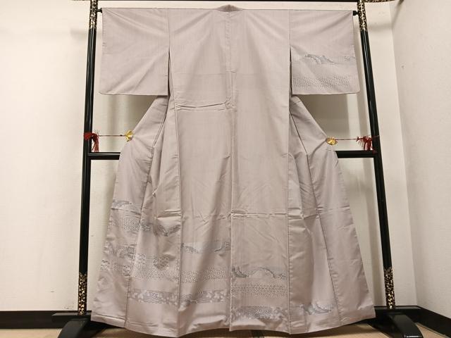長閑やかさ屋御召しもの●短い訪問着 紬 水流花文 さが美取りまわし 正絹 珠玉 AABH8292ph