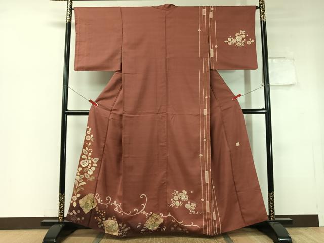 長閑やかさ屋御召しもの●短い訪問着 紬地 絵描き物 墨付き 絞り 跳び兎 重要人物見晴らし文 金彩 正絹 珠玉 CABC2758vp