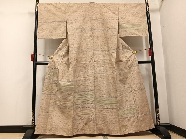 平和屋着物●ぜんまい紬 訪問着 横段文 正絹 逸品 未使用 AABH8303ph|平和屋