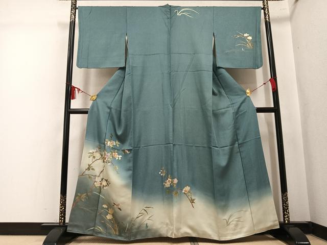 平和屋着物●訪問着　螺鈿　花鳥文　暈し染め　金銀彩　銀通し地　正絹　逸品　AABL1281ph｜平和屋