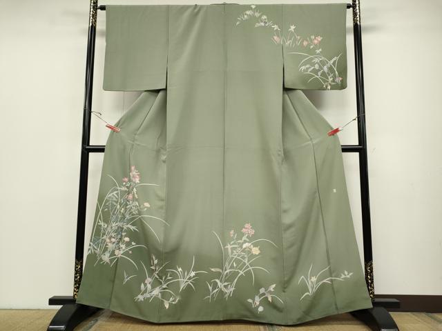 長閑やかさ屋お召しもの●短い訪問着 友禅 文筆家物 顕花植物文 暈し染め 正絹 珠玉 CABC2344ut