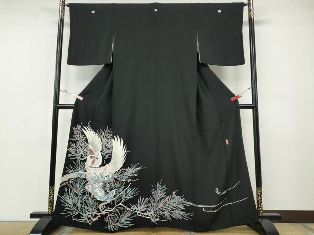 長閑やかさ屋御召しもの●本加賀友禅絵描き 二塚長生 黒留袖 鷹 鷲 枝松葉文 正絹 珠玉 CABF3269ut