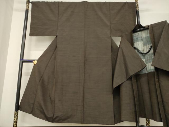 平和屋着物●男性　紬　アンサンブル　色無地　赤墨色　正絹　逸品　AABE7726ck｜平和屋