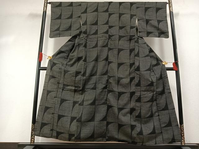 平和屋着物●上質な紬　幾何学文様　正絹　逸品　AABH0558fy｜平和屋