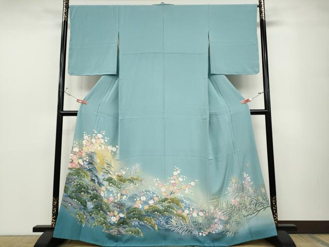 長閑やかさ屋お召しもの●晴れ晴れしい色留袖 友禅 書き手物 立波被子植物文 暈し染め 正絹 珠玉 CABD0086ut 着物-レディースファッション-和服