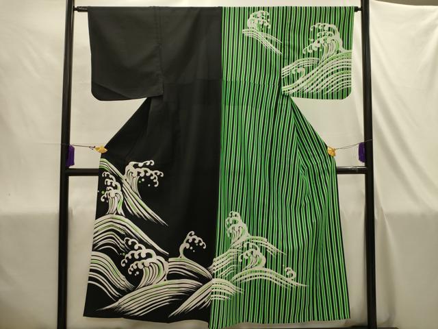 平和屋着物▽訪問着　単衣　立波文　片身替わり　洗える着物　AABJ1923sx｜平和屋