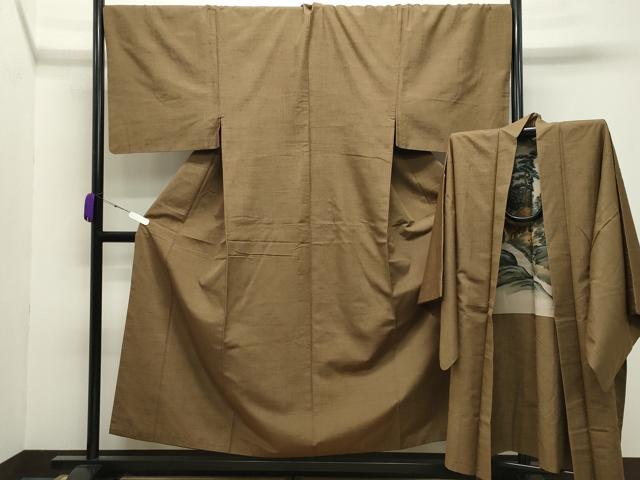 長閑やかさ屋御召しもの●成人男性 紬 合奏団 路考赤銅色 キングサイズ 正絹 珠玉 CABB0054gh