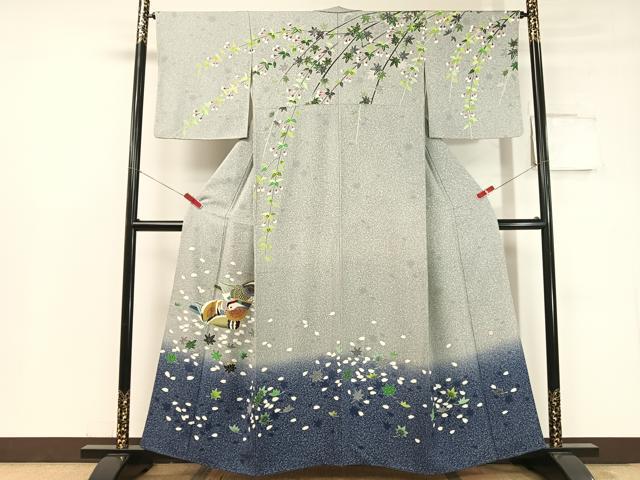 平和屋着物●人間国宝 羽田登喜男 TOKIOetTOKI 訪問着 鴛鴦枝垂れ花文 たたき染め 金銀彩 正絹 逸品 CABC2669vp|平和屋