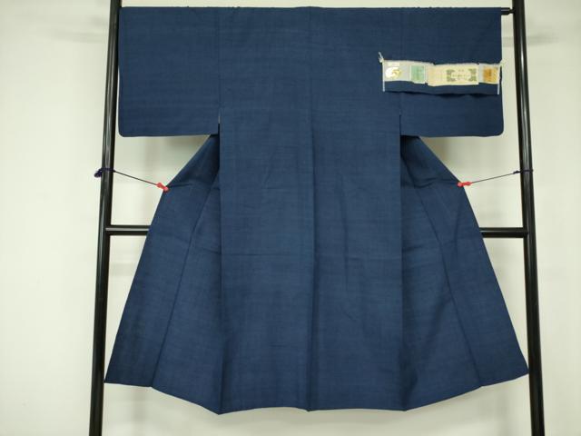 長閑やかさ屋御召しもの▽成人男性 発祥地結城玉紬 単衣 濃藍色 証紙付き添い人 正絹 珠玉 DABE1469op